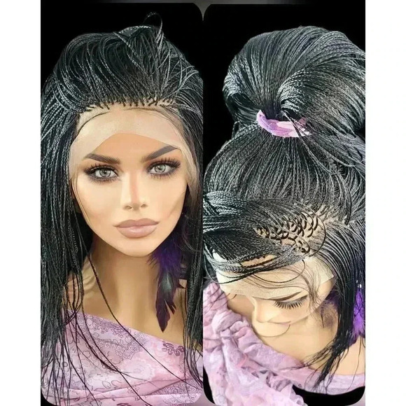 🔥Handmade Micro Million Braided Full Lace Wig 18” Jet Black #1, Natural Look🔥 - Picture 3 of 17